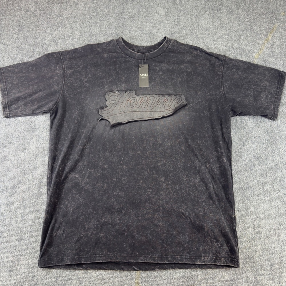 NWT BoohooMAN Homme Acid Wash Oversized Graphic Tee Black Size XS